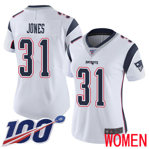 New England Patriots Football #31 100th Season Limited White Women Jonathan Jones Road NFL Jersey